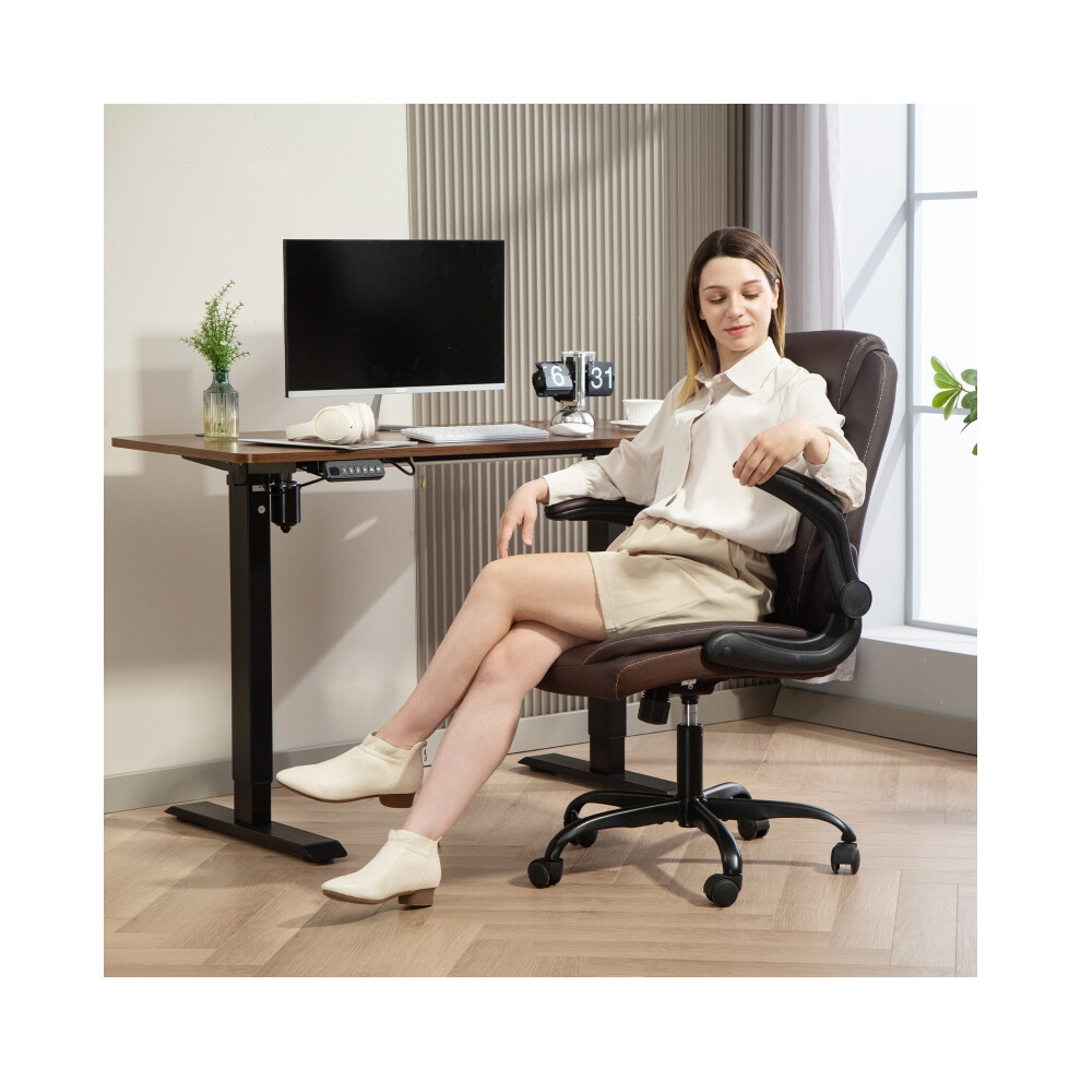 Flip-Up Armrests Office Chair in Faux Leather Brown Executive Desk Chair with Adjustable Features and Modern Style-image-OPC-PMX9KMZ-NEW