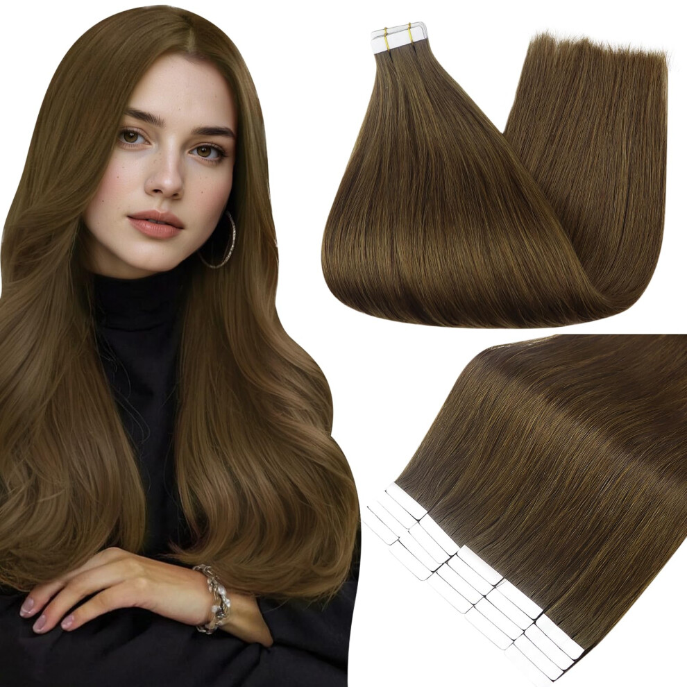 Fshine Full Shine Tape In Hair Extensions Human Hair 10 Inch Invisible Seamless Skin Weft Tape In Extensions Human Hair Natural Color 4 Medium Brown 30 Gram
