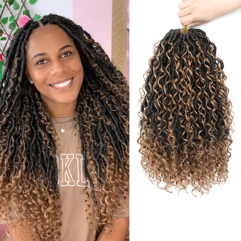 Sambraid Unisex Black 8 Packs Curly Boho Braids Faux Locs Crochet Hair, 14 Inch Goddess Locs Crochet Hair, Hippie Locs, Hair Extensions (14 Inch, 8 Packs, Ot27#)