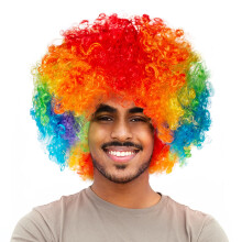 Joy Join Parrucca Afro Corto Fluffy Unisex per Halloween, Festa Clown (Rainbow)