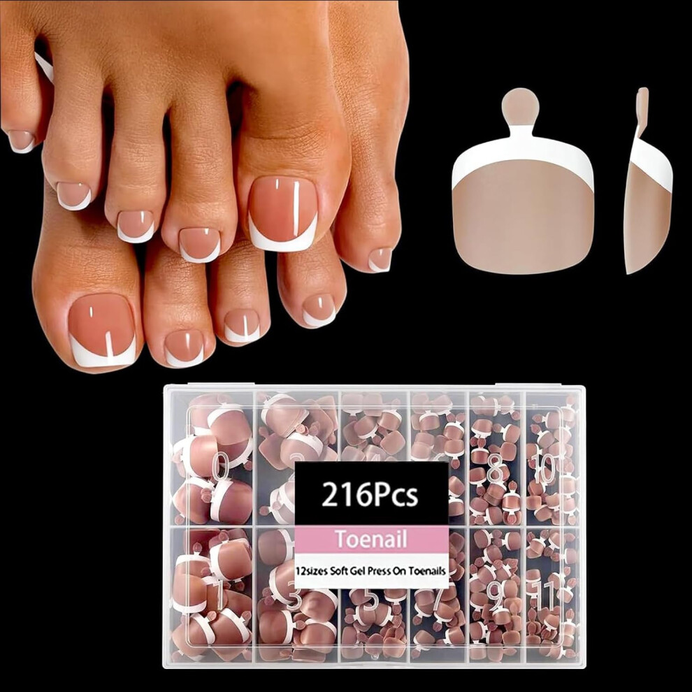 Dsixnails Brown Toe Nail Tips 216Pcs Short Press On Toenails For Women Soft Toe Nail Press Ons Square French Tip Toe Press On Nails Soak Off Acry