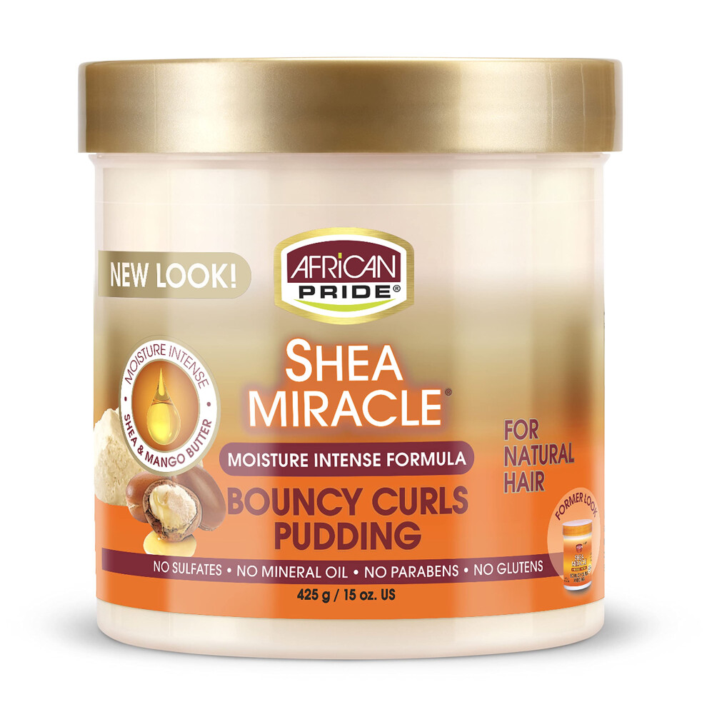African Pride Shea Miracle Bouncy Curls Pudding - Contains Shea & African Mango Butter To Define Curls & Coils & Tame Hair Frizz 15 Oz