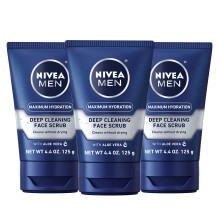 NIVEA MEN Hidratación Máxima Exfoliante Facial Limpiador Profundo Con Aloe Vera, Pack de 3 Tubos de 4.4 Oz