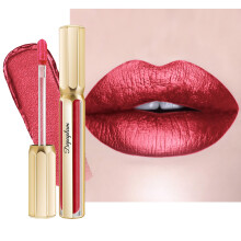 Depuplum Rossetti Rossi per Donna Rossetto Metallico Lunga Durata Tazza Antiaderente Lucidalabbra Lucentezza Metallica Leggero Idratante Copertur