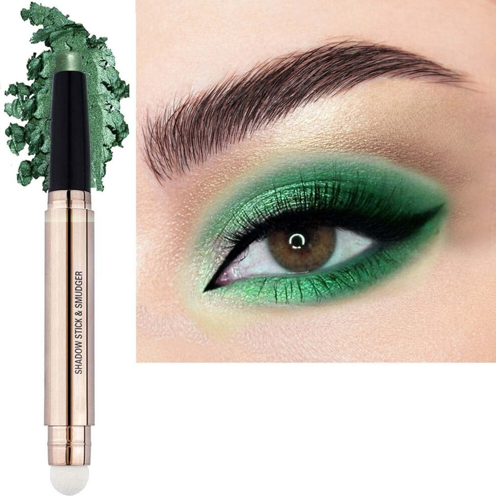 Oviqerki 18 Color Eyeshadows Stick Shimmer Highlighter Waterproof Eyeshadow Pen Colour Pop Eye Makeup (15# Bright Green Shimmer)