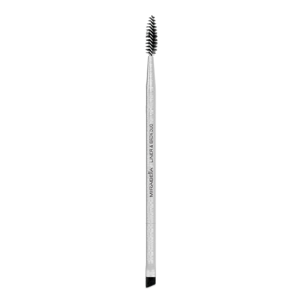 Mirabella Liner & Brow Duo Brush Premium Professional Makeup Brush Collection Cruelty-Free Synthetic Bristle Brush Hand-Sculpted Brushed Aluminum