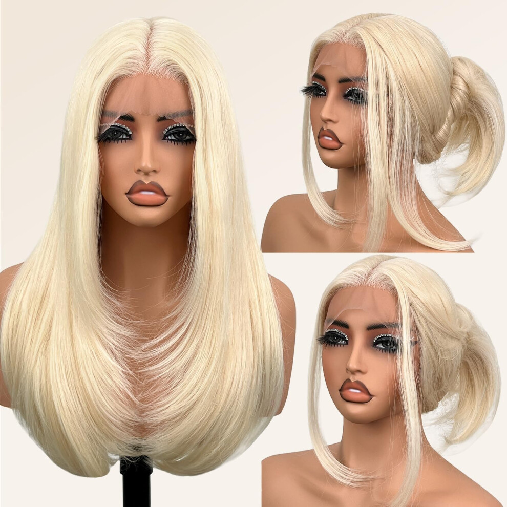 Su Mei.s Glueless Synthetic Lace Front Wig 26 Inches Long Straight Blonde Wigs For Black Women 13X5x1 Hd Lace Hand Tied Pre Plucked Hairline (#613 Blonde 26