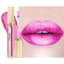 Depuplum Rossetti rosa caldo per donne Rossetto metallizzato Lunga durata Antiaderente Lucidalabbra Luccicante Leggero Idratante Copertura totale