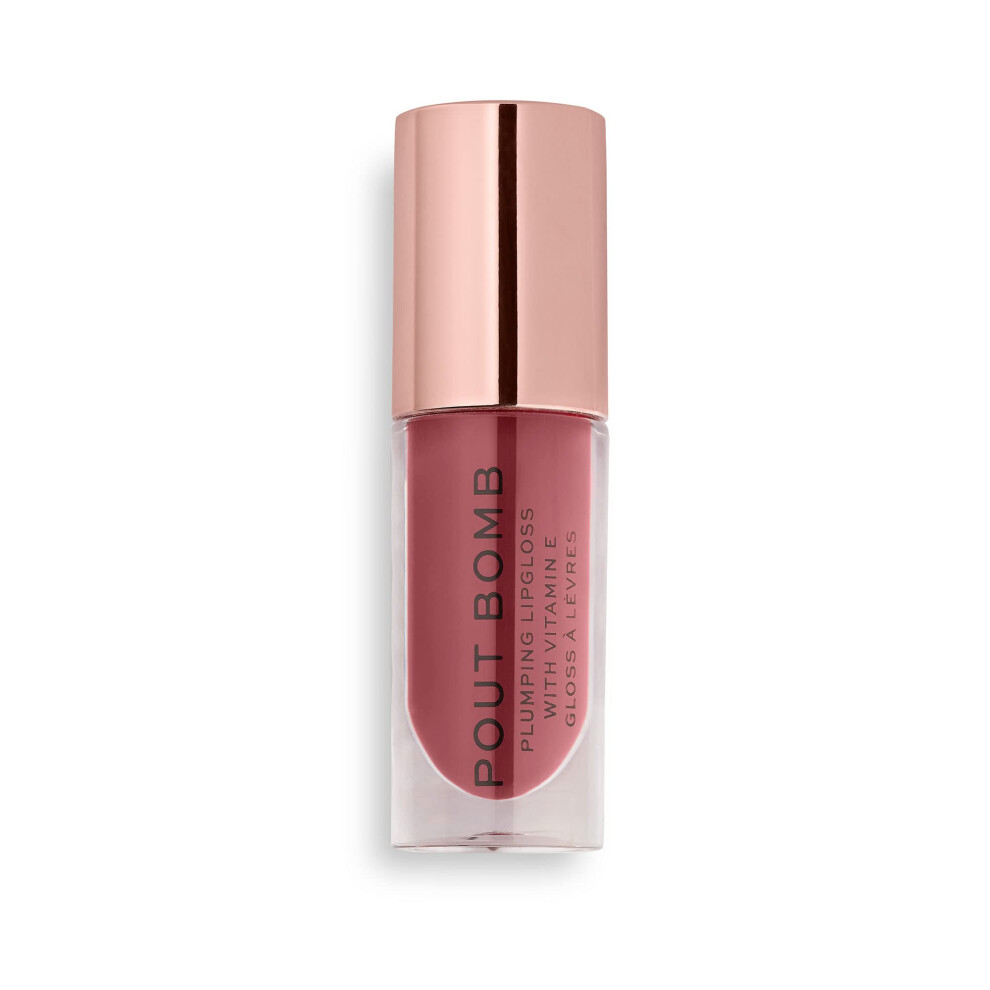 Makeup Revolution Revolution Beauty Pout Bomb Plumping Lip Gloss High Shine Rich Glossy Pigment Infused With Vitamin E Sauce Dusty Pink 0.15 Fl. Oz.
