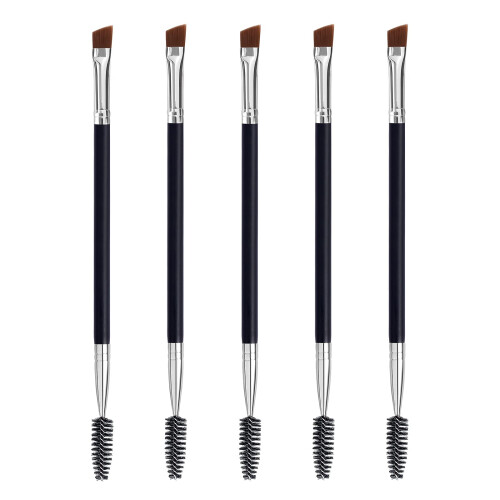 Duo Eyebrow Brush - Angled Brush, Spoolie, Eyelash Comb (5 Pcs)