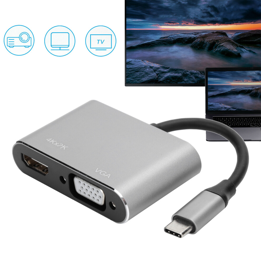 4K Typec Hub To Hdmi Vga Dvi & Displayport With Ethernet Port Gray 6931360185257