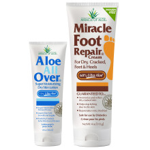 Combo de Loción de Aloe Vera y Crema para Pies - Aloe All Over 1 oz + Reparación de Pies 4 oz - Loción Calmante para Piel Seca
