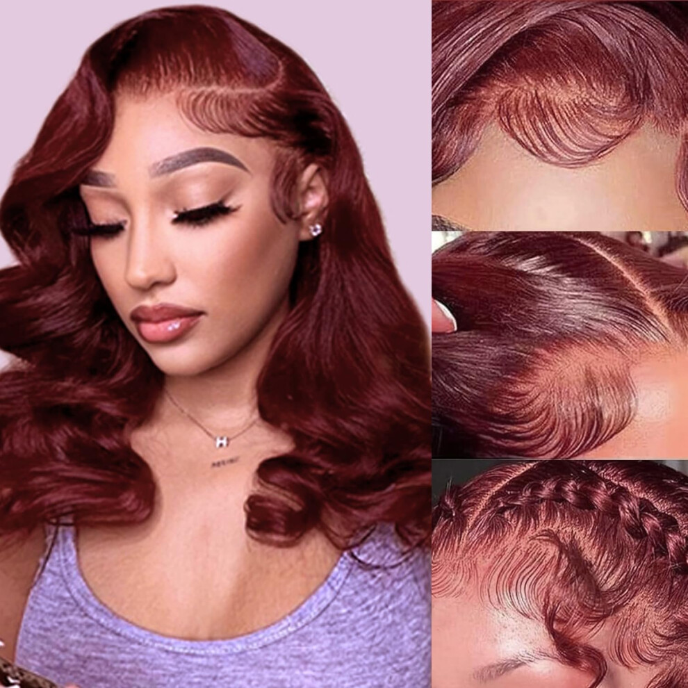 Cfaimity Unisex Brown Reddish Bob Wig Human Hair Body Wave 13X4 Hd Lace Front Wigs Human Hair 14Inch 33# Body Wave Lace Frontal Wig Pre Plucked 180% Density