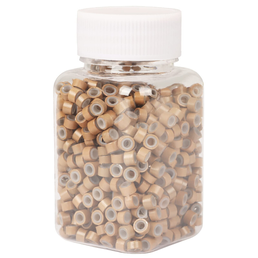 Niaconn Unisex Brown 1000Pcs Microlink Beads 5Mm Silicone Lined Hair Extension Beads Micro Links Rings For Hair Extension - Light