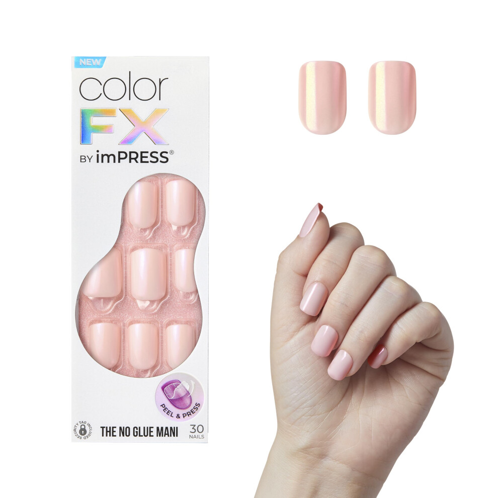 Impress Pink Kiss No Glue Mani Press-On Nails Color Fx 'The Weekends' Light Short Size Squoval Shape Includes 30 Nails Prep Pad Instructions