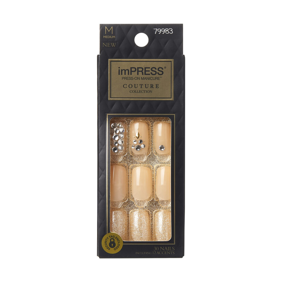 Kiss Impress Press-On Nails Couture Collection Manicure Kit Lush Life Patented Super-Hold Adhesive 30 Fake Nails With 12 Accent Nails