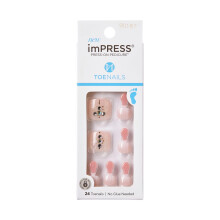 KISS imPRESS Geen lijm Pedi Press-On teennagels Lichtroze nagels met strass Roze marmeren squoval-vorm Inclusief 24 nagels Prep Pad 1 manicurestick 1