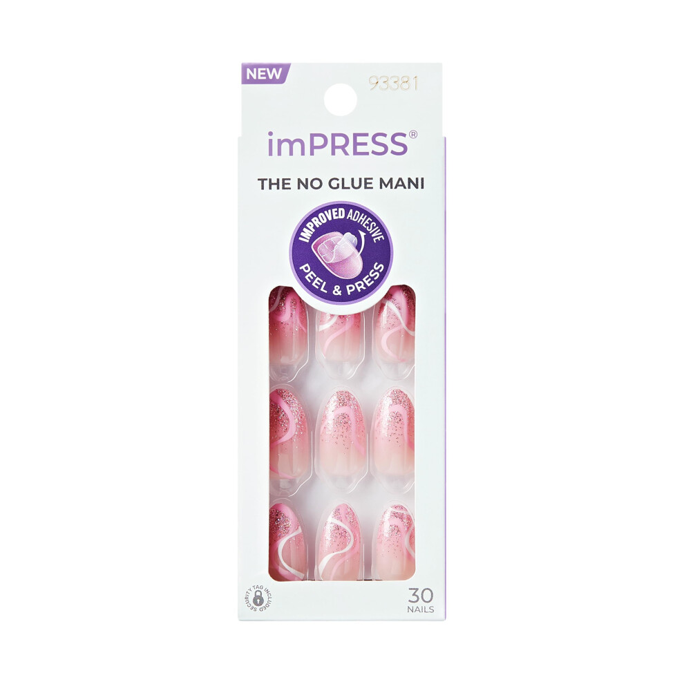 Impress Pink Kiss No Glue Mani Press-On Nails Design 'Wild Venus' Medium Size Almond Shape Includes 30 Nails Prep Pad Instructions Sheet 1 M