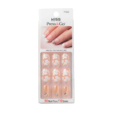 Kiss New York Press and Go falske negle Tryk p? negle Fuld d?kkende neglespidser med selvkl?bende flige (Pink Flower)