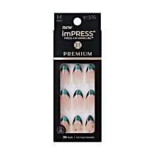 KISS IMPRESS Ei liimaa Mani Press On Kynsille Premium 'Visions' Vihre Keskikokoinen Mantelin muotoinen Sislt 30 Kynsien Prep Pad Ohjearkki 1 Mani