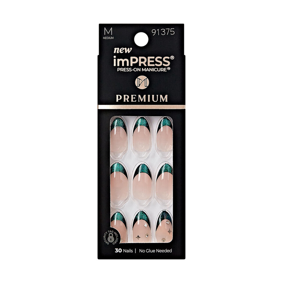 Impress Green Kiss No Glue Mani Press On Nails Premium 'Visions' Medium Size Almond Shape Includes 30 Nails Prep Pad Instructions Sheet 1 Ma