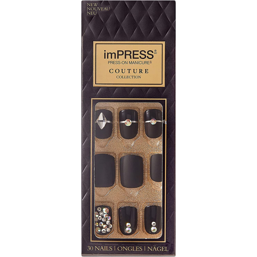 Kiss Impress Press-On Nails Couture Collection Manicure Kit Lavish Patented Super-Hold Adhesive 30 Fake Nails With 12 Accent Nails