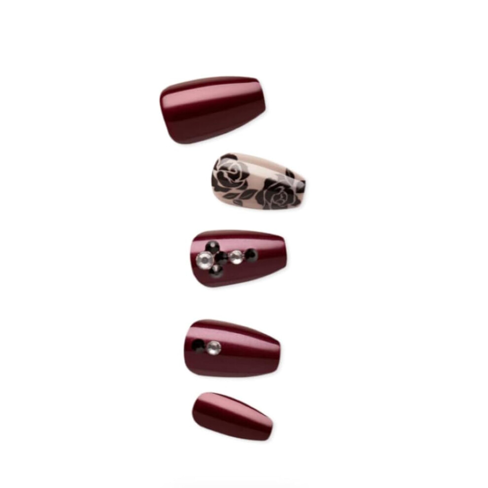 Impress Kiss No Glue Mani Press On Nails Imm25 Laced'up Rose Medium Size Almond Shape Includes 30 Nails Prep Pad Instructions Sheet 1 Manicu
