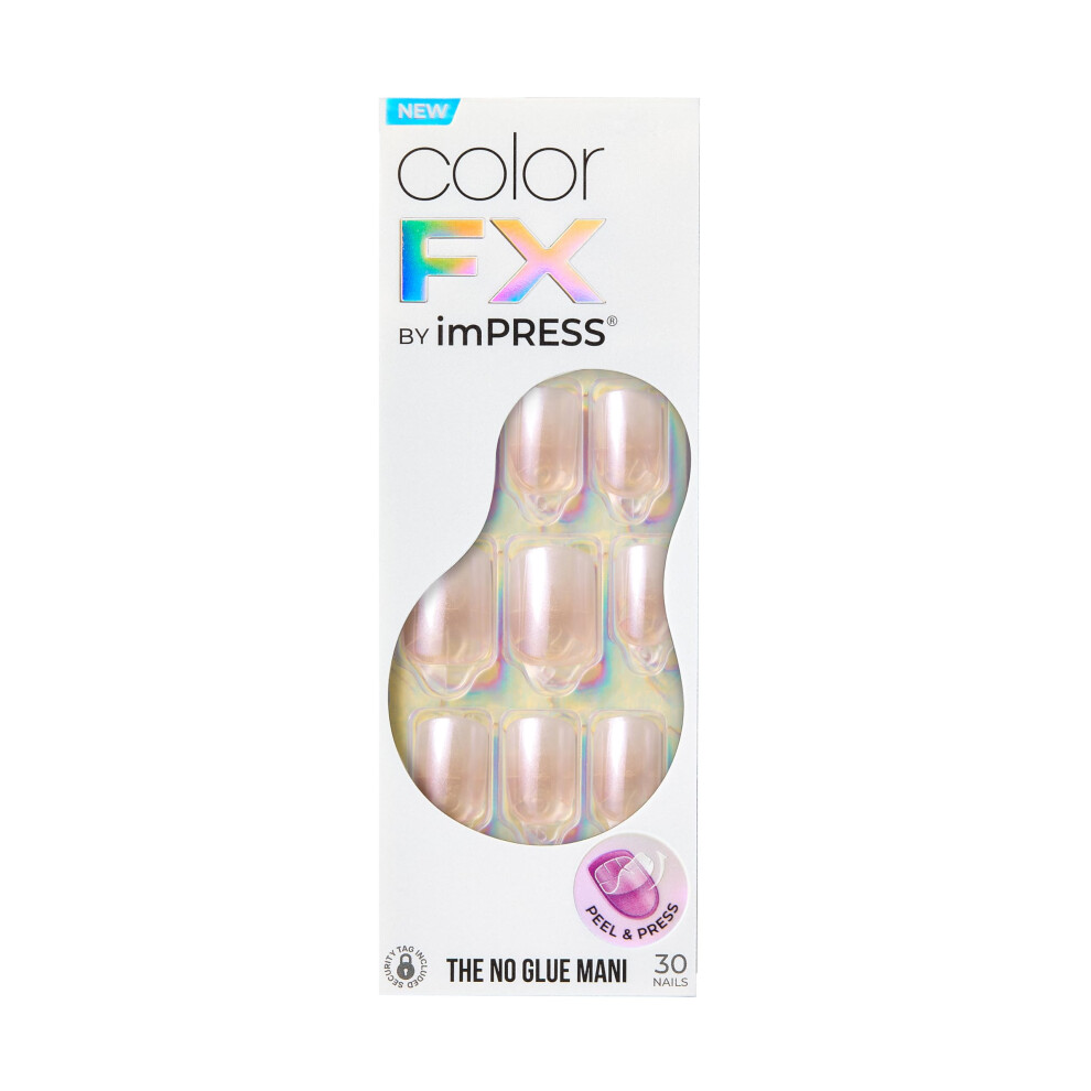 Impress Kiss No Glue Mani Press-On Nails Color Fx 'Connection' Light White Short Size Squoval Shape Includes 30 Nails Prep Pad Instructions S