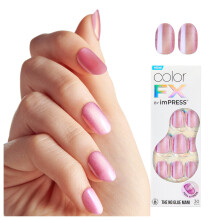 KISS colorFX fra imPRESS Tryk p? negle - tj?rende ensfarvet lyser?d med perleskinnende finish Kort oval Nyt og forbedret kl?bemiddel Indeholder 3