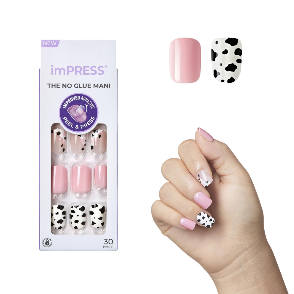 Impress Light/Pink Kiss No Glue Mani Press On Nails, Design, 'One Chance', Short Size, Squoval Shape, Includes 30 Nails, Prep Pad, Instructions Sheet