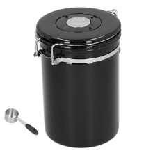 Contenitore per chicchi di caffè in acciaio inox, ermetico, con indicatore di data e misurino. Adatto al contatto con gli alimenti, per uso in