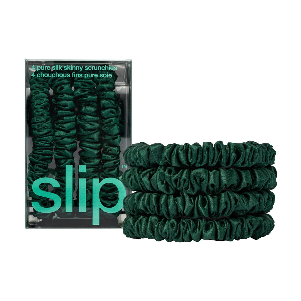 Slip Skinny Scrunchies: Anti-Crease Anti-Breakage Slipsilk Design Protects Delicate Hair | Includes 4 Pure Silk Scrunchies: Forest