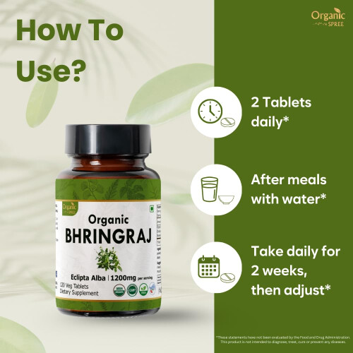 ORGANIC SPREE Bhringraj 120 Compresse | Eclipta Alba (Bhringraj) | Certificato USDA Bio 2