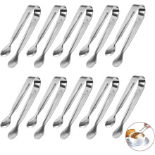Pinça de servir em aço inoxidável, pacote com 10 unidades, 11*1,7cm, multiuso para cubos de açúcar e gelo, durável e resistente à corrosão,