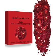 Biologisch abbaubarer grober Ruby-Glitzer von Karizma Beauty. Roter Bio-Glitzer, Öko-Glitzer, Gesichts-Glitzer, 8 g