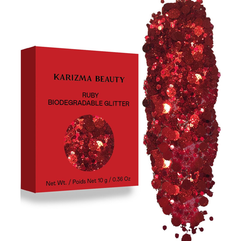 Karizma Red Ruby Biodegradable Chunky Glitter By Beauty Bio Glitter Eco Glitter Face Glitter 8G