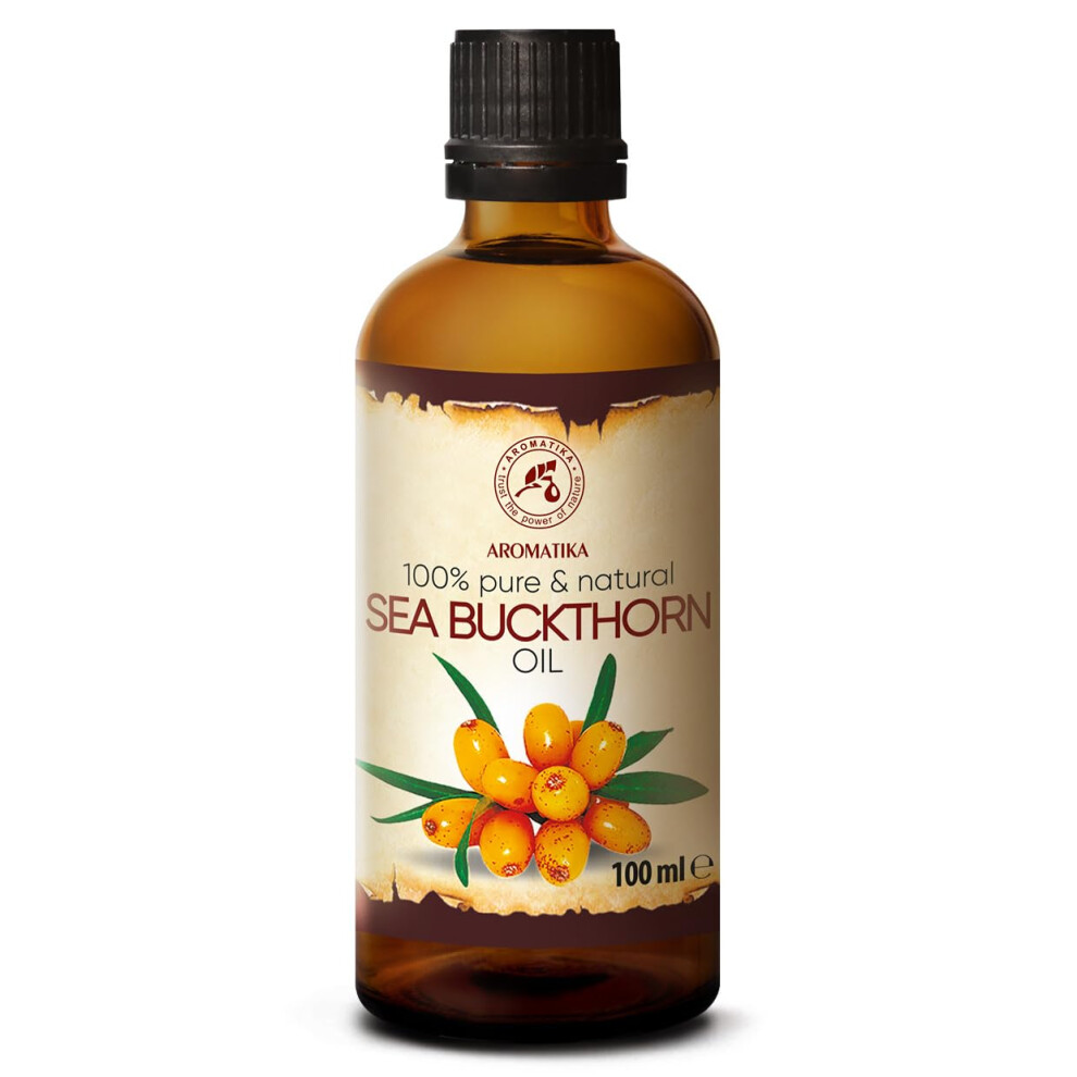 Aromatika Sea Buckthorn Fruit Oil 100Ml - 100% Pure & Natural - Cold Pressed - Unrefined - Hippophae Rhamnoides Oil - Best For