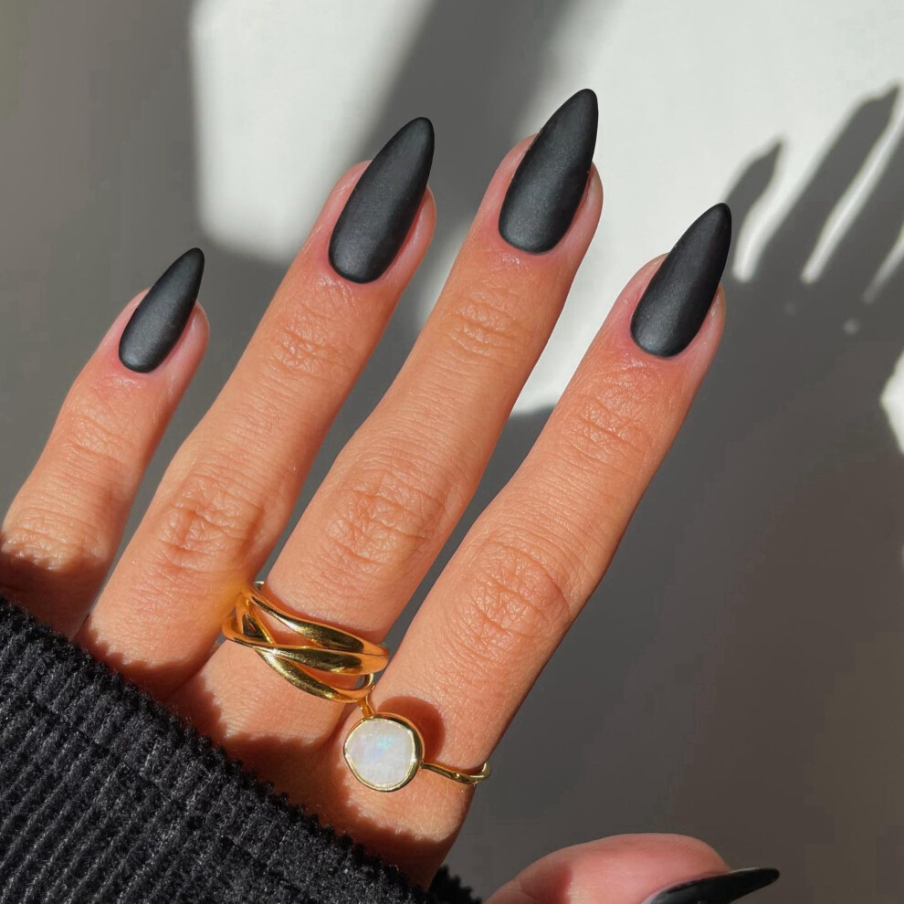 Xcreando Black 48Pcs Matte Press On Nails Almond Fake Nails Glue On Nails Medium Length Almond Shaped Nails Press Ons Stiletto False Nails For Women Medium