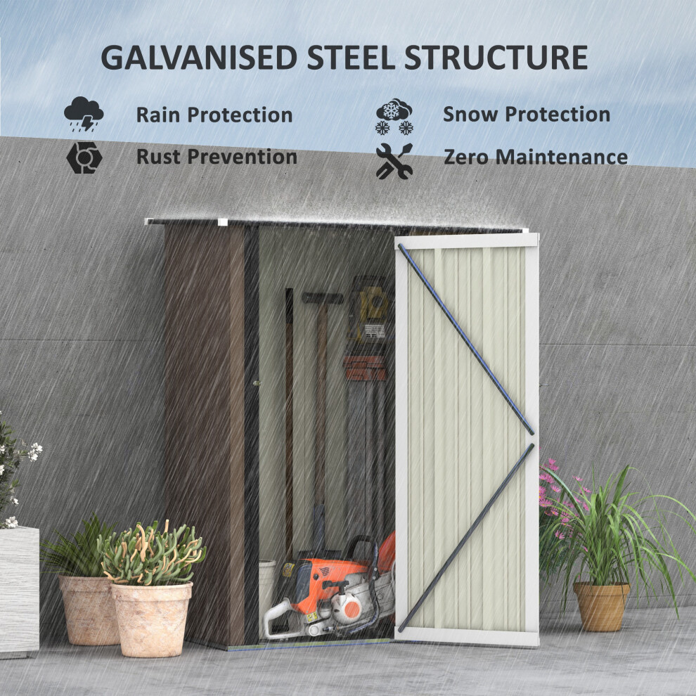 Durable Metal Garden Shed 5ft x 3ft Lockable Outdoor Tool Storage with Sloped Roof Brown Weatherproof Design-image-OPC-PMX9VCN-NEW