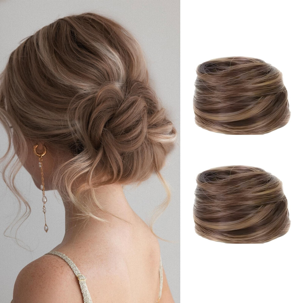 Pkrfcj Unisex Golden 2 Pcs Real Hair Bun Wig,Messy Fake Hair Buns Hair Piece,Suitable For Ladies And Girls,Fashionable And Natural(Golden)