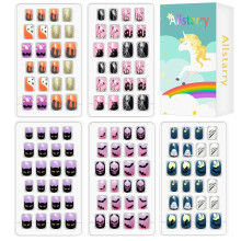 Allstarry Kinder Halloween Nägel, 120 Stück 5er Pack Kinder Press-On Nägel Glitzer Regenbogen Kurz