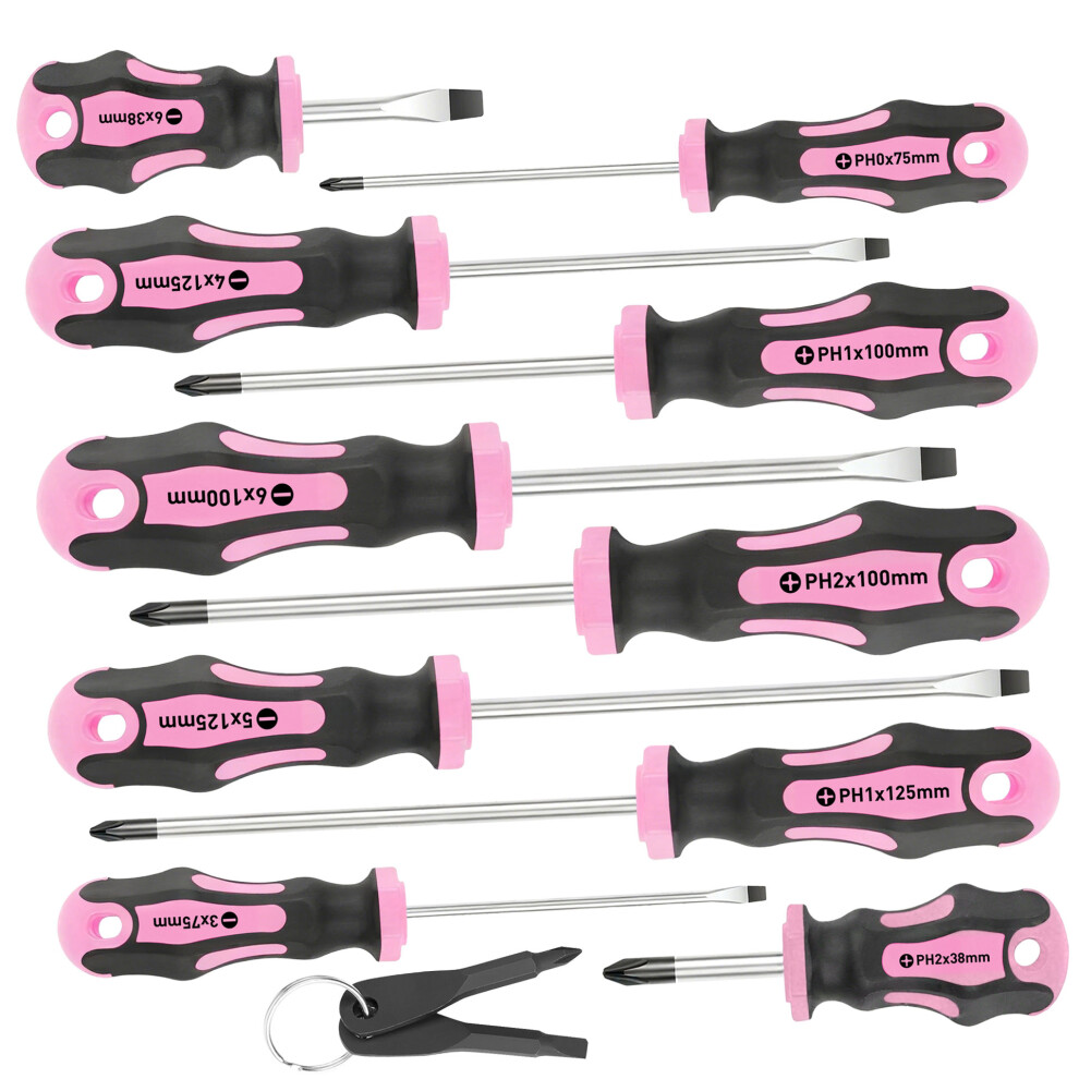 Ergonomic Handle Magnetic Screwdriver Set 12 Part- Pink 7754000306978