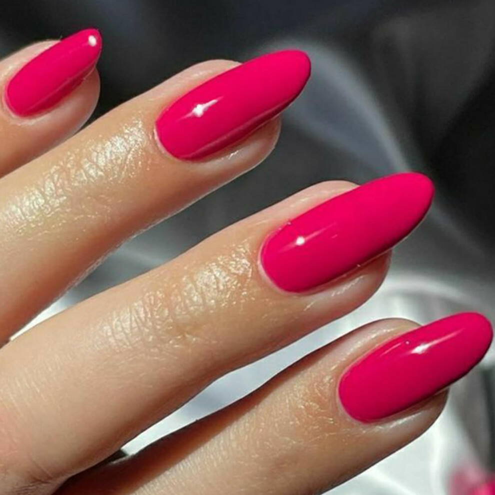 Glamermaid Jelly Press On Nails Almond - Handmade Gel Nails Series | Hot Pink Fake Nails Medium Short Length Solid Red Acrylic False Nail Kits Stick