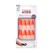 KISS Akryl franske falske negles?t X-lang kisteform Design Negle Orange Farve Franske Nails Ready to Wear Gel & Manicure Stick inkluderet Langtid