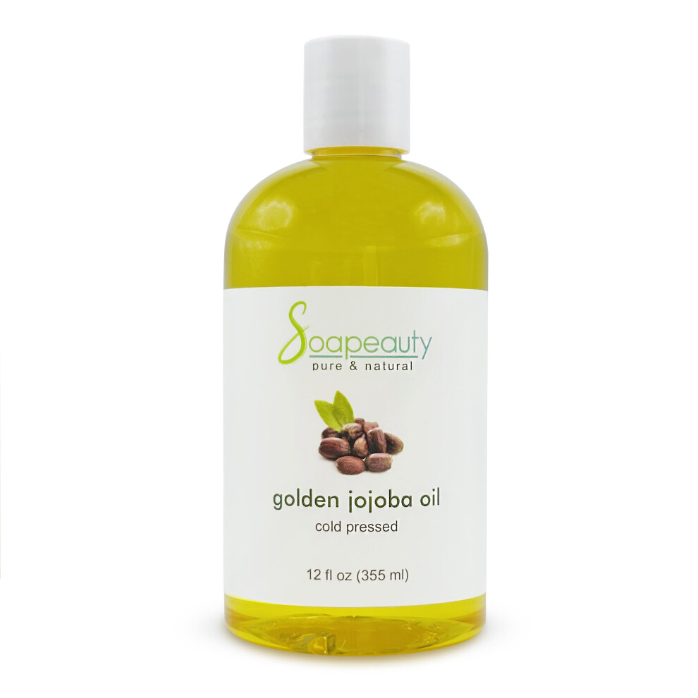 Soapeauty Golden Jojoba Oil | 100% Pure & Natural | Unrefined Cold Pressed Hexane Free | Moisturizing Oil For Skin Face Hair & Nails | 12 Fl Oz