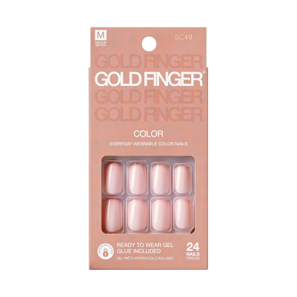 Goldfinger Pink False Nails Kit Ready To Wear Natural Fake Nails Manicure Stick And Glue Included Medium Squavol Shape Long-Lasting Hottest Trend