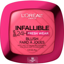 L'Oreal Paris Infallible Up to 24H Fresh Wear Soft Matte Blush Blendable Long-Lasting and Waterproof Cheek Make Up Confident Pink 10 0.31 Oz