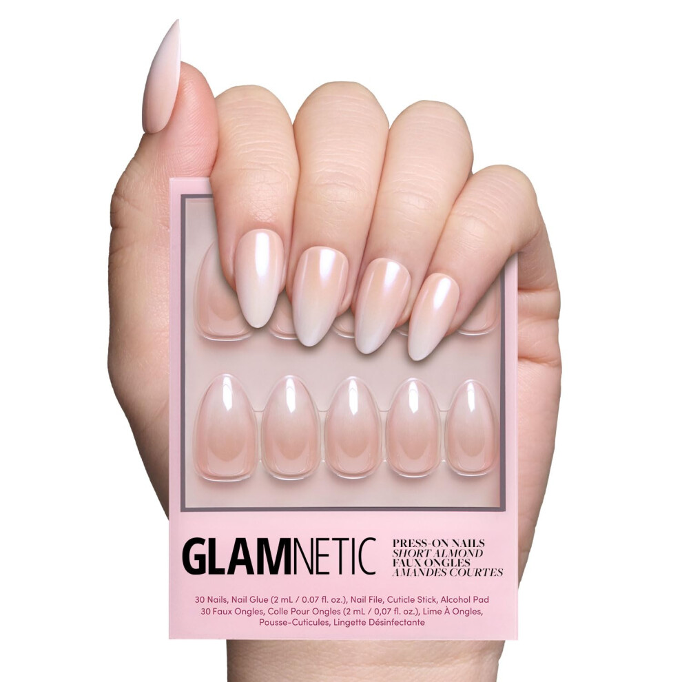 Glamnetic Cream Press On Nails - Fianc?D | Short Almond Fake Nails With A Nude Ombr? For Weddings Glossy Glazed Finish Reusable | 15 Sizes - 30 Nail Kit