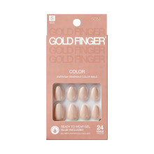 Kit de faux ongles GoldFinger prt porter, faux ongles beige naturel, bton de manucure et colle inclus, forme courte en amande, colle longue d