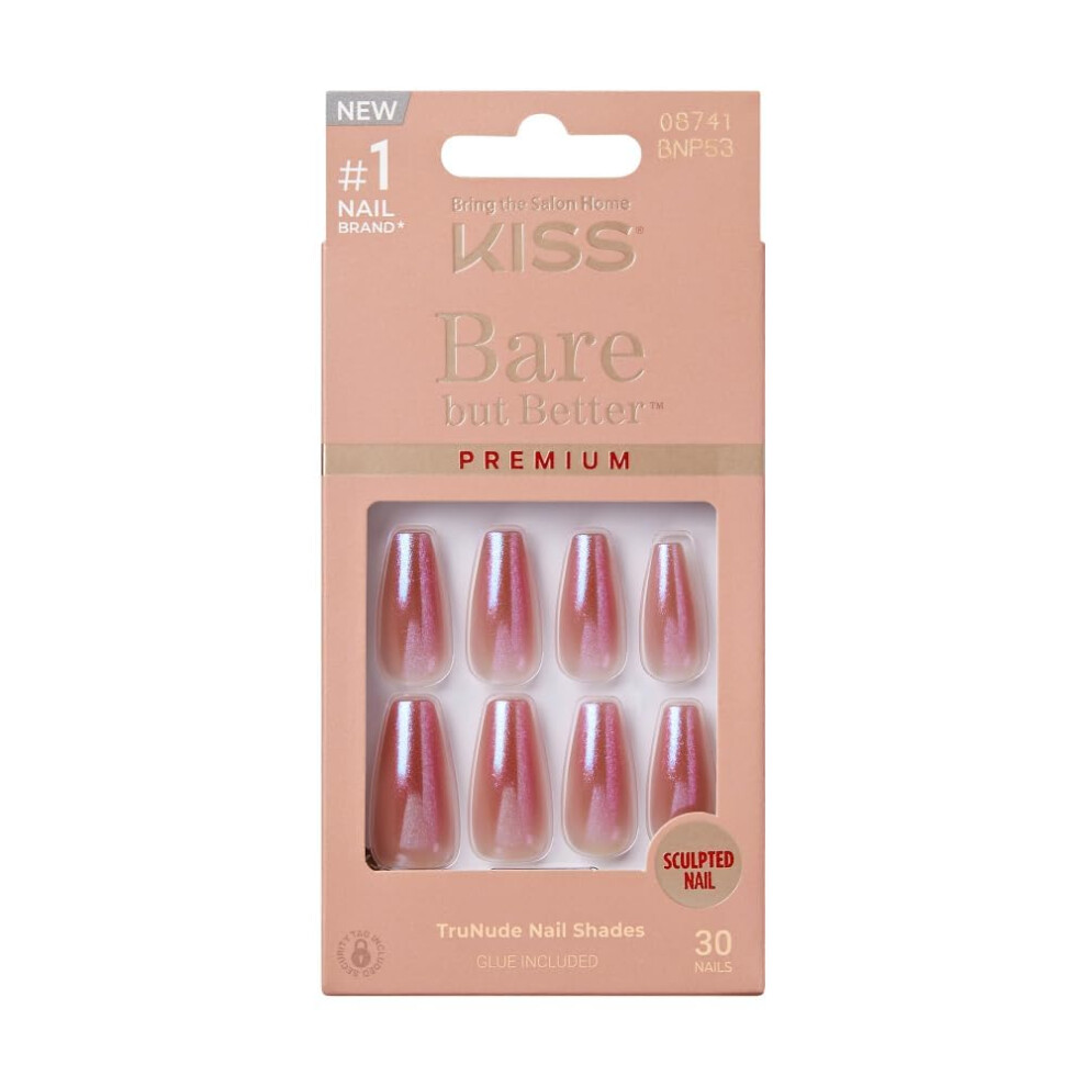 Kiss False Nails Kit Bare But Better Ready To Wear Sculpted Nails Stick And Glue Included Long Length Coffin Shape Long-Lasting Hottest Trend Gl